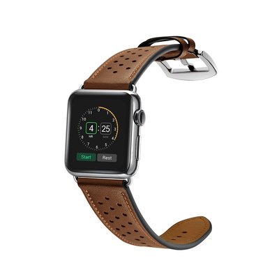 丁丁 蘋果 Apple watch1234代通用瘋馬紋 iwatch 硅膠夾層孔位透氣38/42/40/44mm真皮錶帶