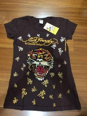 Ed Hardy 虎頭經典 女款 圓領 黃褐色 全新真品 S號