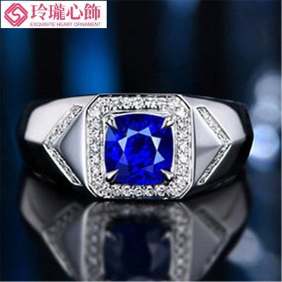 新品特賣 莫桑鑽戒指 鑽戒 藍鋯石戒指 男戒鑽石鑲嵌戒指-玲瓏心飾