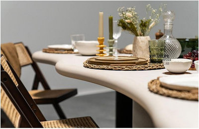 會議桌北歐奶油系白色餐桌云朵書桌侘寂風不規則異形辦公會議桌創意設計