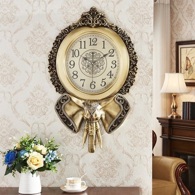 新店促銷大象歐式掛鐘家用美式靜音鐘表創意客廳石英鐘黃銅色裝飾麗聲機芯促銷活動
