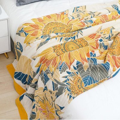 現貨熱銷-五層純棉紗布太陽花毛巾被夏涼被雙人蓋毯單人夏季午睡毯簡約春秋
