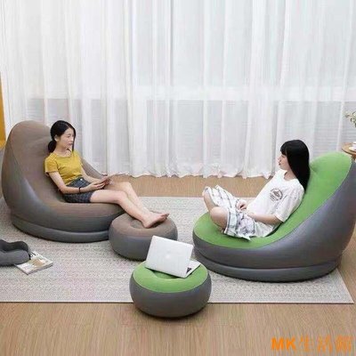 【熱賣精選】PVC充氣可摺疊躺椅單人植絨沙發套裝 充氣沙發戶外懶人沙發