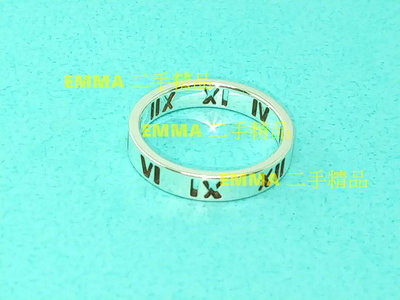 新款 窄版鏤空羅馬數字 純銀戒指 (Tiffany 二手真品)