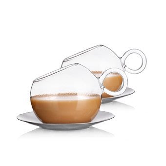 【奇滿來】耐熱玻璃斜口杯碟 不鏽鋼茶碟 玻璃杯 可愛圓潤帶把金魚杯 teatime花茶杯 下午茶 品茗小茶杯  AUBZ