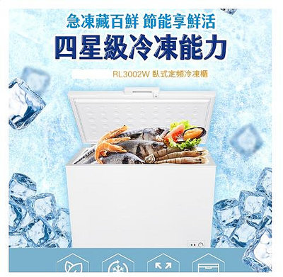 TECO東元RL3002W 300公升上掀式定頻單門冷凍櫃