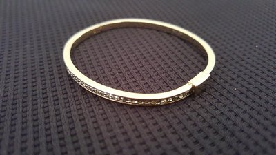 鑲嵌單排鉆手鐲韓版簡約個性時尚鈦鋼鍍金18KGp手環(最寬内圈直徑5.2公分)