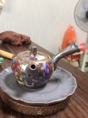 柴燒蟲蛀志野燒側把壺茶壺