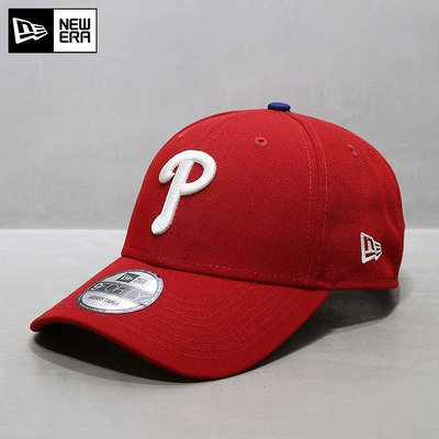 UU代購#NewEra帽子MLB棒球帽硬頂球員版MLB費城費城人隊球帽紅色P字母潮
