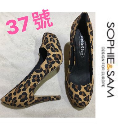 低價競標～近新SOPHIE&amp;SAM 專櫃牛皮高跟鞋 真皮跟鞋  37號 豹紋高跟鞋 淑女鞋