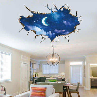 臥室天花板墻壁   仿真天空  宇宙  星球  裝飾貼紙   自粘可移除   3D立體墻貼畫
