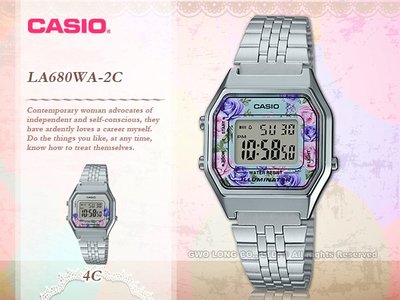 CASIO 卡西歐 國隆 手錶專賣店 LA680WA-2C 女錶 數字電子 秒錶 碼錶 復古型 LED照明 碼錶