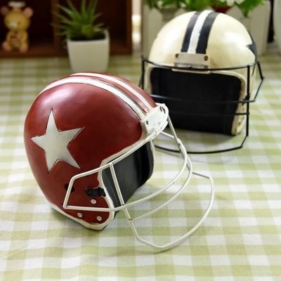 草莓雜貨 VintageLoft工業風波麗製質感復古美式足球頭盔造型飾品 經典懷舊橄欖球帽模型擺飾 民宿咖啡廳餐酒館裝飾
