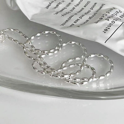 現貨極簡風S925純銀項鏈女閃亮簡約百搭橄欖米珠時尚個性韓范森系鎖骨珠寶首飾