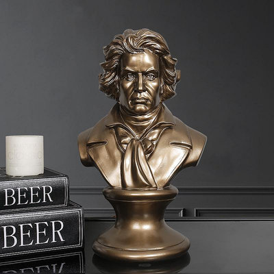 貝多芬頭像雕塑音樂人物雕像鋼琴上擺件文藝風格冷鑄銅工藝裝飾品~優優精品店