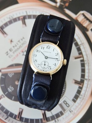 1940S 正9K金 Zenith 真力時 先力 典藏 手上鍊機械古董女錶(古董三色皮帶)