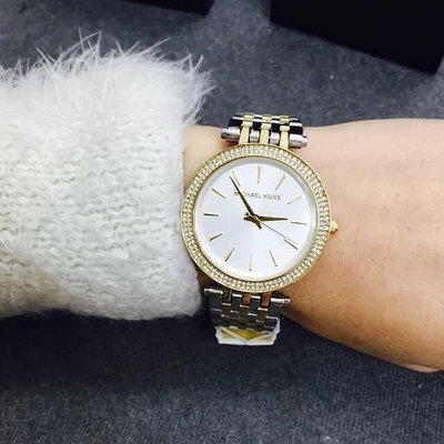 直購#MK3203 MK3203 經典雙色精網錶帶腕錶 簡約休閑水鑽手錶 超薄女錶