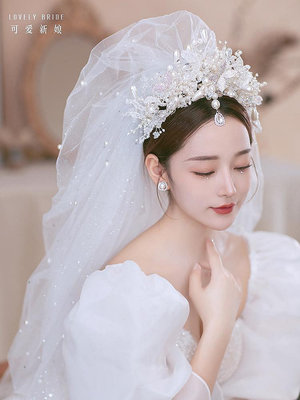 【現貨】可愛新娘新款復古蕾絲手工婚禮新娘結婚皇冠婚紗禮服造型頭飾配飾