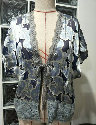 美國名牌ANNA SUI 安娜蘇藍色花卉蕾絲罩衫