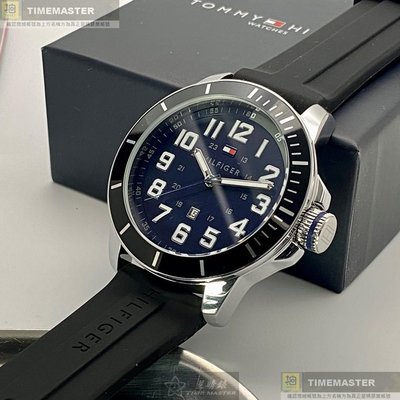 TommyHilfiger手錶,編號TH00043,48mm黑銀色錶殼,深黑色錶帶款