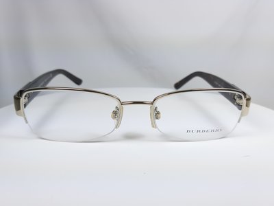 『逢甲眼鏡』BURBERRY 光學鏡框 全新正品 質感銀金屬半框 玳瑁色鏡腳 側邊經典格紋【B1093 1002】