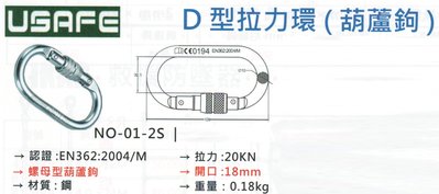 USAFE D型拉力環(葫蘆鉤) 螺母型葫蘆鉤 NO-01-2S