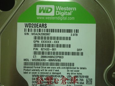 【登豐e倉庫】 YF630 WD20EARS-60MVWB0 2TB SATA2 硬碟