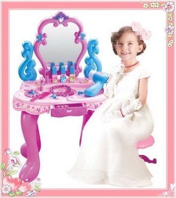 【比比小舖】兒童 粉紅 家家酒 玩具化妝台組 吹風機 抽屜 音效 聲光 生日禮物