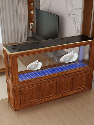 中式復古魚缸水族箱靠墻方形底過濾玻璃公司客廳家用屏風大型超白