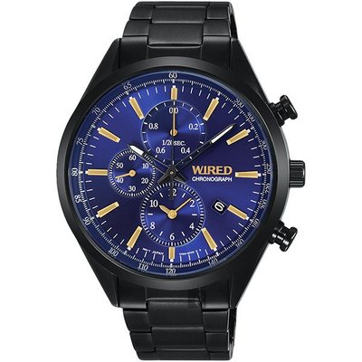 WIRED 酷炫三眼計時腕錶(AY8018X1)-藍x鍍黑 7T92-0SM0B