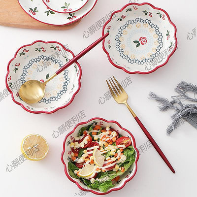 網紅櫻桃碗水果沙拉碗甜品陶瓷烤箱碗家用日式飯碗單個燕麥早餐碗-心願便利店