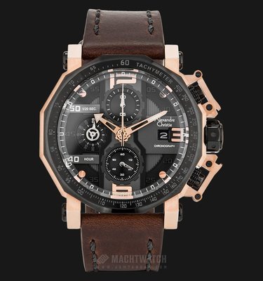 【金台鐘錶】Alexandre Christie 日期顯示 黑X玫瑰金 三眼計時 皮錶 (6373MCLBRBASL)