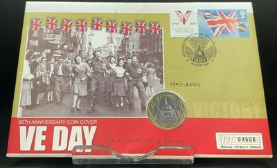 【熱賣精選】英國 2005年 二戰勝利60周年 2英鎊 雙金屬 紀念幣（郵幣封BU）