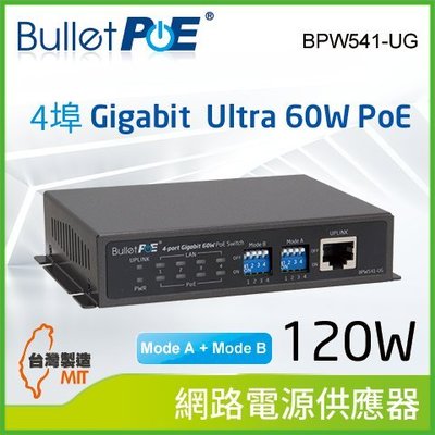 BulletPoE 4埠 Gigabit Ultra 60W PoE +1埠 1000M Uplink Switch