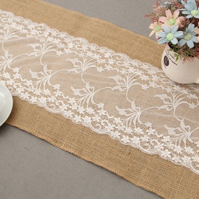 【熱賣下殺】Linen table flag lace cloth Christmas黃麻布桌旗蕾絲桌布裝飾