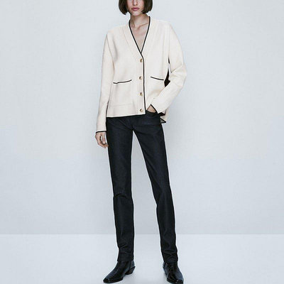 【全新現貨】Massimo Dutti女裝早春新品設計拼接金屬紐扣 V領休閑條紋針織開衫毛衣短外套