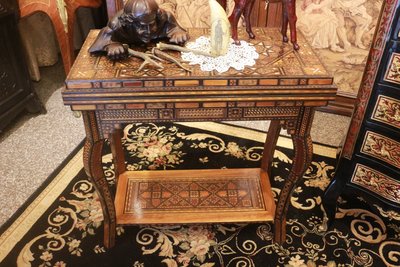 【家與收藏】極品稀有珍藏歐洲百年古董19世紀古典精緻手工母貝獸骨烏木Inlay木拼花鑲嵌遊戲桌