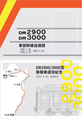 DR2800型 DR2900/3000型 柴聯車退役紀念票卡 2張（含車票+貼紙+購票證明）