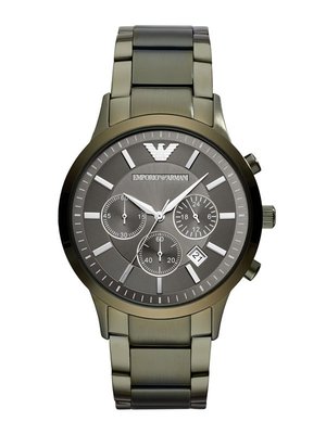 [永達利鐘錶 ] EMPORIO ARMANI 全鏘灰綠色 三眼計時 鍊帶錶 AR11117 /43mm