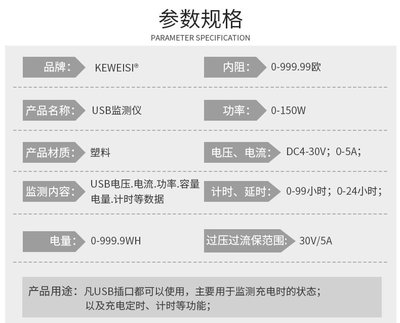 USB計時器 USB多功能測試儀 usb測試儀 USB電流電壓表1705 A20 [369234]