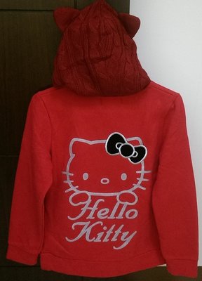 三麗鷗 Kilara kitty立體貓耳朵喜氣紅毛料針織連帽外套