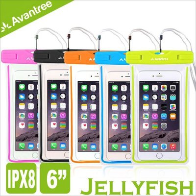 【愛瘋潮】急件勿下 Avantree Jellyfish 運動螢光手機防水袋 附頸掛式吊繩 6吋手機防水套/手機袋
