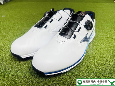 [小鷹小舖] MIZUNO GOLF BOA 高爾夫球鞋 有釘 男仕 51GM211522 人工皮革 防水輕量 白色