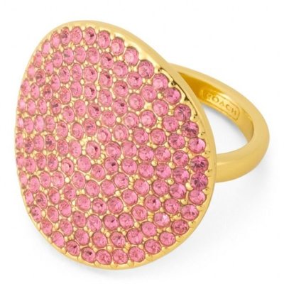 破盤出清大降價！全新美國名牌 COACH 金色鑲粉紅玻璃鑽 戒指！生日情人節送禮，低價起標無底價！本商品免運費！
