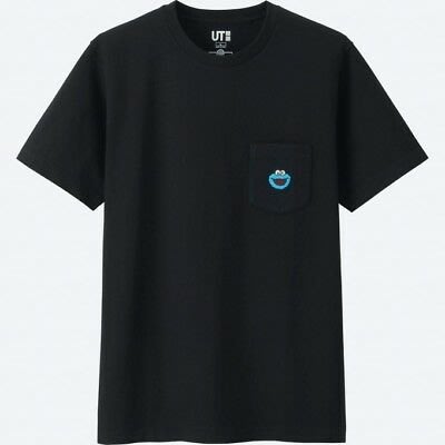 全新 Uniqlo KAWS x SESAME STREET 刺繡 Kids Tshirt 圓領純棉短袖T恤 黑150