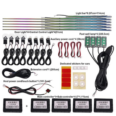 18合1 LED汽車氛圍燈 RGB 幻彩 室內裝飾燈條亞克力燈條導向光纖裝飾氛圍燈儀表板汽車 LED氛圍燈條