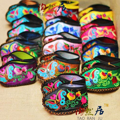 中式家居裝飾民族風手工納底兒童嬰兒棉布軟底迷你繡花鞋靴子官靴