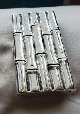 Artdeco 800純銀浮雕竹紋鎏金煙盒