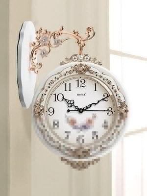 寶麗歐式雙面掛鐘客廳鐘表復古個性藝術田園靜音時鐘裝飾壁掛表大