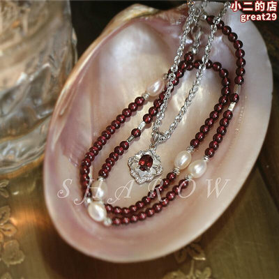 SHAROW「絕美石榴石」法式珍珠925純銀夏洛設計原創疊戴項鏈頸鍊